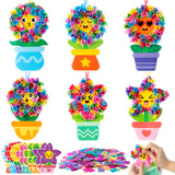3sscha 12 Packs Spring Flower Poking Craft Kit - Creative DIY Flowerpot Poke Fabric Art Set for Kids Make Your Own Bloom Card Party Favor Decoration Gift School Classroom Rewards Activity Supplies