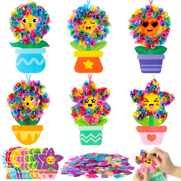 3sscha 12 Packs Spring Flower Poking Craft Kit - Creative DIY Flowerpot Poke Fabric Art Set for Kids Make Your Own Bloom Card Party Favor Decoration Gift School Classroom Rewards Activity Supplies