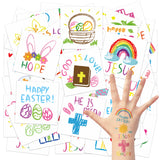 3sscha 144Pcs Happy Easter Doodles Temporary Tattoos for Kids, 2 Inch Bible Easter Egg Chicks Bunny Christian Religious Non-Toxic Waterproof Body Stickers Art Decal Party Favor School Supplies