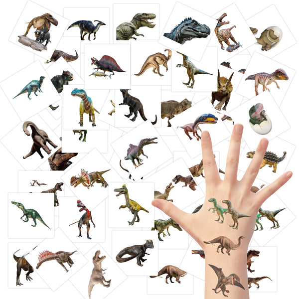3sscha 144Pcs Dinosaur Temporary Tattoos for Kids 2 Inch Realistic Nature Forest Dinosaur Non-Toxic Tats Waterproof Body Stickers Art Decal Gift Bag Fillers Jurassic Theme Party Favor Supplies