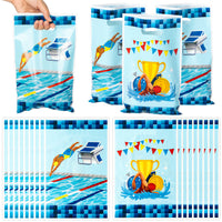 3sscha 50Pcs Swim Party Favor Bag - Swimming Competition Pool Blue Plastic Waterproof Goodie Bag Summer Aquatic Sport Rectangular Gift Bags for Kids Birthday Baby Shower Decoration Party Supplies