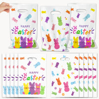 3sscha 50Pcs Easter Bunny Peeps Party Favor Bag - Happy Easter Rabbit Plastic Waterproof Goodie Bag with Die Cut Handles Rectangular Candy Gift Bags for Kids Festival Decoration Party Favor Supplies