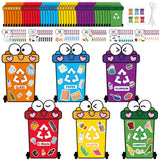 3sscha 42 Packs Creative Learn to Recycle Craft Kit for Kids - DIY Trash Can Garbage Bin Recycling Sticker Activity Environmental Education for Earth Day Art Project Classroom Home Party Supplies