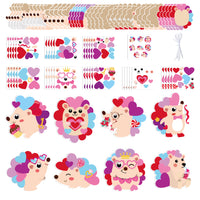 3sscha 123Pcs Valentine's Day Hedgehog Craft Kit for Kids - Make Your Own Heart Card Bulk Set DIY Self-Adhesive Sticker Handmade Valentine Art Project Classroom Home Activity Holiday Party Favor Decor