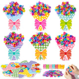 3sscha 12 Packs Flower Bouquet Poking Craft Kit - Mother's Day Creative DIY Poke Fabric Art Set for Kids Teacher Appreciation Gift Party Favor Decoration School Classroom Rewards Activity Supplies