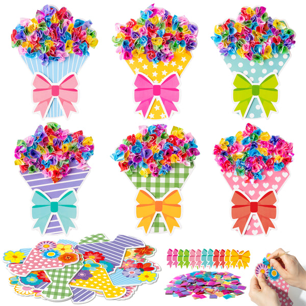3sscha 12 Packs Flower Bouquet Poking Craft Kit - Mother's Day Creative DIY Poke Fabric Art Set for Kids Teacher Appreciation Gift Party Favor Decoration School Classroom Rewards Activity Supplies
