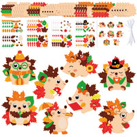 3sscha 123Pcs Fall Hedgehog Craft Kit for Kids - Make Your Own Hedgehog Maple Leaves Card Bulk Set DIY Self-Adhesive Sticker Handmade Thanksgiving Art Project Classroom Home Activity Party Favor Decor