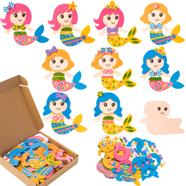 3sscha 140Pcs Mermaid Foam Sticker Craft for Kids Fish Tail Conch Self-Adhesive Sticker DIY Handmade Artwork Project for School Classroom Home Activity, Birthday Gift Theme Party Favor Decoration