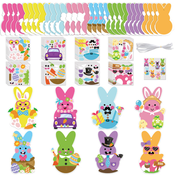 3sscha 123Pcs Easter Bunny Craft Kit for Kids - DIY Make Your Own Bunny Card Set Self-Adhesive Sticker Handmade Artwork Decoration Holiday Celebration Classroom Home Activity Gift Party Favor Supplies