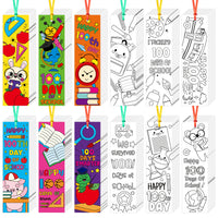 3sscha 144Pcs 100th Day of School Color Your Own Bookmarks for Kids - DIY Coloring Blank Bookmark Including Pencil Alarm Clock Books Ruler Painting Paper Classroom Party Supplies Goodie Bag Fillers