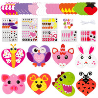 3sscha 123Pcs Valentine's Day Animals Craft Kit for Kids DIY Make Your Own Heart Animal Set Self-Adhesive Sticker Handmade Artwork Valentine Decor Classroom Home Holiday Activity Party Favor Supplies