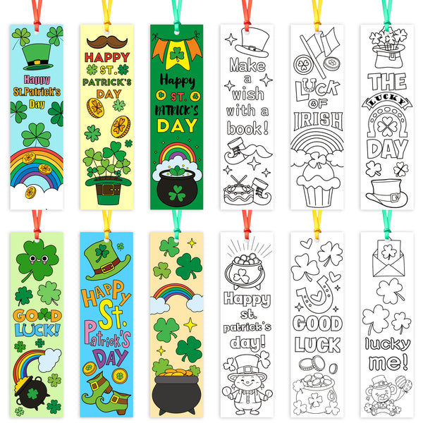 3sscha 123Pcs St. Patrick's Day Color Your Own Bookmarks for Kids - Lucky DIY Coloring Blank Bookmark Reading Enthusiasts Paint Shamrock Rainbow Paper Art Gift Supplies Party Goodie Bag Fillers