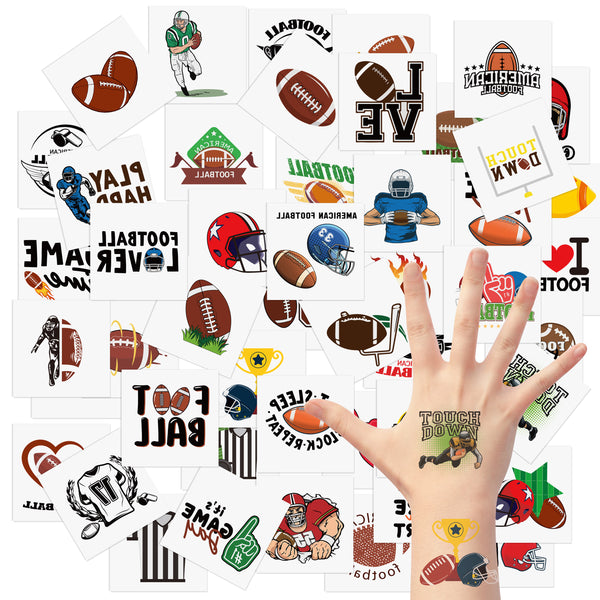 3sscha 144Pcs Football Temporary Tattoos for Kids 2 Inch Sport Theme Non-Toxic Waterproof Body Stickers Art Decal American Football Lover Game Time Gift Decoration Bag Fillers Party Favor Supplies