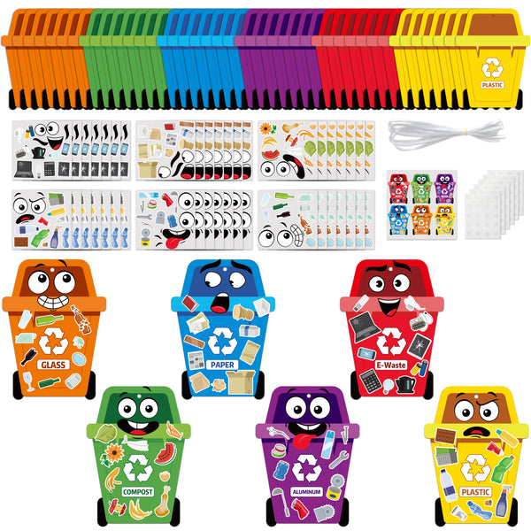 3sscha 42 Packs Creative Recycling Craft Kit for Kids - DIY Make Your Own Earth Day Set Self-Adhesive Learn to Recycle Activity Sticker Handmade Art Project Decor Classroom Home Gift Party Supplies