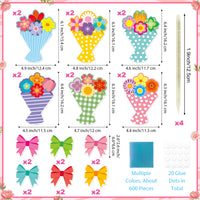 3sscha 12 Packs Flower Bouquet Poking Craft Kit - Mother's Day Creative DIY Poke Fabric Art Set for Kids Teacher Appreciation Gift Party Favor Decoration School Classroom Rewards Activity Supplies