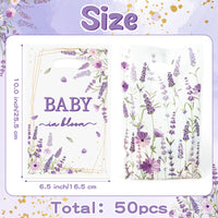 3sscha 50Pcs Lavender in Bloom Party Favor Bag - Baby Shower Baptism Waterproof Goodie Bag with Die Cut Handles Spring Flower Plastic Rectangular Gift Bags for Kids Birthday Decoration Supplies