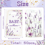3sscha 50Pcs Lavender in Bloom Party Favor Bag - Baby Shower Baptism Waterproof Goodie Bag with Die Cut Handles Spring Flower Plastic Rectangular Gift Bags for Kids Birthday Decoration Supplies