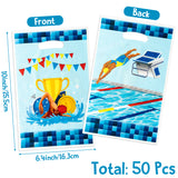 3sscha 50Pcs Swim Party Favor Bag - Swimming Competition Pool Blue Plastic Waterproof Goodie Bag Summer Aquatic Sport Rectangular Gift Bags for Kids Birthday Baby Shower Decoration Party Supplies