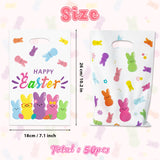 3sscha 50Pcs Easter Bunny Peeps Party Favor Bag - Happy Easter Rabbit Plastic Waterproof Goodie Bag with Die Cut Handles Rectangular Candy Gift Bags for Kids Festival Decoration Party Favor Supplies