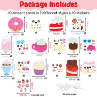 3sscha 123Pcs Valentine's Day Sweet Treat Craft Kit for Kids - DIY Make Your Own Dessert Card Bulk Self-Adhesive Sticker Handmade Artwork Valentine Decor Classroom Home Activity Party Favor Supplies