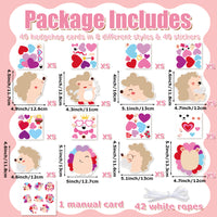 3sscha 123Pcs Valentine's Day Hedgehog Craft Kit for Kids - Make Your Own Heart Card Bulk Set DIY Self-Adhesive Sticker Handmade Valentine Art Project Classroom Home Activity Holiday Party Favor Decor