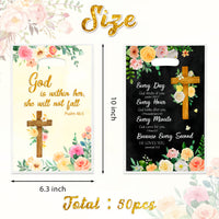 3sscha 50Pcs Floral Cross Religious Spiral Party Favor Bag - Bible Psalm Waterproof Goodie Bag with Die Cut Handles Flower God Bless Plastic Gift Bags for Kids Birthday Baby Shower Decoration Supplies