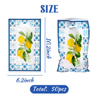 3sscha 50Pcs Capri Lemon Party Favor Bag Blue Tiles Yellow Lemon Plastic Waterproof Goodie Bag Citrus Fruit Rectangular Gift Bags for Kids Birthday Baby Shower Decoration Party Favor Supplies