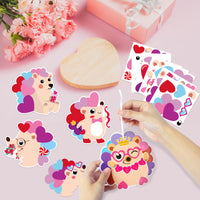 3sscha 123Pcs Valentine's Day Hedgehog Craft Kit for Kids - Make Your Own Heart Card Bulk Set DIY Self-Adhesive Sticker Handmade Valentine Art Project Classroom Home Activity Holiday Party Favor Decor