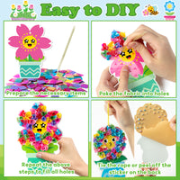 3sscha 12 Packs Spring Flower Poking Craft Kit - Creative DIY Flowerpot Poke Fabric Art Set for Kids Make Your Own Bloom Card Party Favor Decoration Gift School Classroom Rewards Activity Supplies