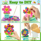 3sscha 12 Packs Spring Flower Poking Craft Kit - Creative DIY Flowerpot Poke Fabric Art Set for Kids Make Your Own Bloom Card Party Favor Decoration Gift School Classroom Rewards Activity Supplies