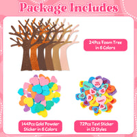 3sscha 240Pcs Valentine's Day Tree Foam Sticker Craft for Kids DIY Conversation Heart Shaped Glitter Self-Adhesive Sticker Game Interior Wall Decor Classroom Home Family Activity Party Supplies