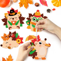 3sscha 123Pcs Fall Hedgehog Craft Kit for Kids - Make Your Own Hedgehog Maple Leaves Card Bulk Set DIY Self-Adhesive Sticker Handmade Thanksgiving Art Project Classroom Home Activity Party Favor Decor