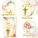 3sscha 50Pcs Floral Cross Religious Spiral Party Favor Bag - Bible Psalm Waterproof Goodie Bag with Die Cut Handles Flower God Bless Plastic Gift Bags for Kids Birthday Baby Shower Decoration Supplies