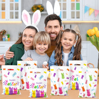 3sscha 50Pcs Easter Bunny Peeps Party Favor Bag - Happy Easter Rabbit Plastic Waterproof Goodie Bag with Die Cut Handles Rectangular Candy Gift Bags for Kids Festival Decoration Party Favor Supplies