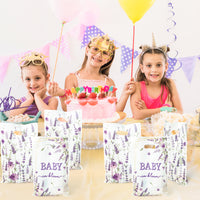3sscha 50Pcs Lavender in Bloom Party Favor Bag - Baby Shower Baptism Waterproof Goodie Bag with Die Cut Handles Spring Flower Plastic Rectangular Gift Bags for Kids Birthday Decoration Supplies