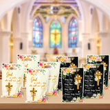 3sscha 50Pcs Floral Cross Religious Spiral Party Favor Bag - Bible Psalm Waterproof Goodie Bag with Die Cut Handles Flower God Bless Plastic Gift Bags for Kids Birthday Baby Shower Decoration Supplies