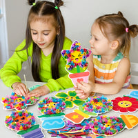 3sscha 12 Packs Spring Flower Poking Craft Kit - Creative DIY Flowerpot Poke Fabric Art Set for Kids Make Your Own Bloom Card Party Favor Decoration Gift School Classroom Rewards Activity Supplies