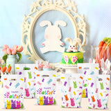 3sscha 50Pcs Easter Bunny Peeps Party Favor Bag - Happy Easter Rabbit Plastic Waterproof Goodie Bag with Die Cut Handles Rectangular Candy Gift Bags for Kids Festival Decoration Party Favor Supplies