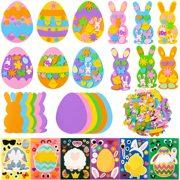 3sscha 312Pcs Easter Foam Stickers set DIY Bunny Eggs Shaped Foam Self-Adhesive Rabbit Chick Lamb Make a Face Sticker Easter Making Fun Home Activities for Kids Spring Gift Party Favor Decoration