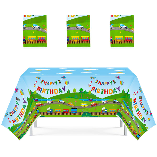 3sscha 3Pcs Transportation Table Cover Party Decorations Helicopter Police Car Tablecloths Kit Traffic Theme Waterproof Plastic Table Cloth Happy Birthday Celebration Decor for Outdoor Picnic Supplies