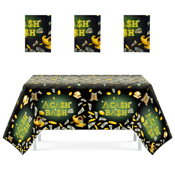 3sscha 3Pcs Money Table Cover Party Decorations Big Bucks Tablecloths Kit A CASH BASH Coin Dollar Bill Waterproof Plastic Table Cloth Picnic Supplies for Outdoor Birthday Celebration Accessory