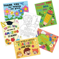 3sscha 36Pcs Teacher Cards Students Kids DIY Appreciation Gift Coloring Greeting Card with Flowers Pencils for Teacher Appreciate Day Party Favor Sets School Supplies Classroom Exchange Notecard