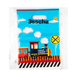 3sscha 50Pcs Train Party Favor Bag Transportation Themed Waterproof Goodie Bag with Die Cut Handles Railway Traffic Glossy Plastic Candy Gift Bags for Kids Birthday Baby Shower Decoration Supplies