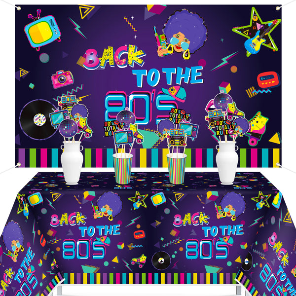 3sscha 20Pcs 80S Throwback Birthday Party Decoration Back to The 80s Backdrop Banner Retro Hip Hop Waterproof Table Cover Camera Recorder Table Topper Centerpieces for Home Outdoor Picnic Supplies