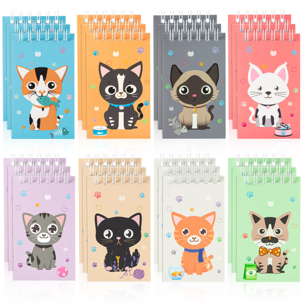 3sscha 24Pcs Cat Animal Mini Notepads Cute Cat Small Spiral Pocket Blank Notebook School Animals Memo Pad 3.93x2.36 Inch Goodie Bag Stuffers for Boys Girls Kids Pet Birthday Party Favors Supplies