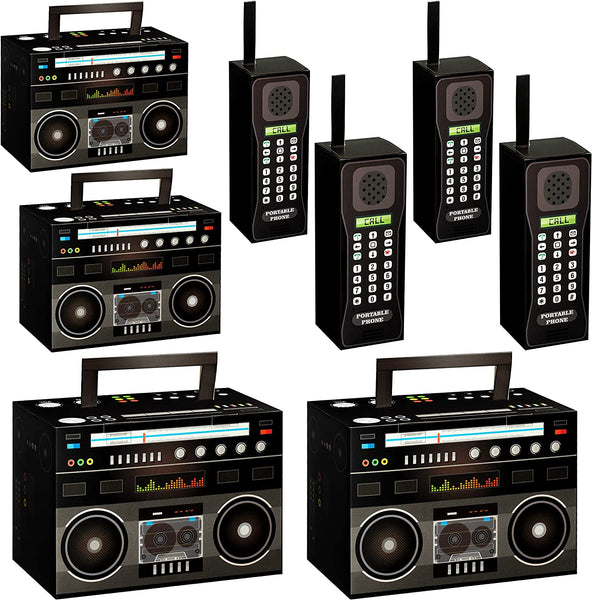 3sscha 80s Theme Boom Box Table Centerpieces 8Pcs Back to the 80s Radio Mobile Phone Party Favor Throwback 1980s Hip Hop Novelty Candy Boxes Vintage Photo Prop Decoration for Retro Party