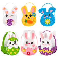 3sscha 6Pcs Easter Baskets for Kid, Spring Felt Animal Bunny Tote Bags with Handle for Easter Egg Hunting, Rabbit Reusable Gift Bags Storage with Flower Carrot, Spring Party Favors Decoration