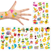 3sscha 8 Sheets Summer Pineapple Temporary Tattoo for Kids Cartoon Flamingo Swim Ring Non-toxic Tats Stickers Waterproof Palm Ice Cream Body Sticker Art Decal Beach Party Favor Supplies for Boys Girls