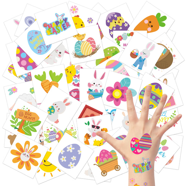 3sscha 24 Sheets Easter Temporary Tattoo for Kids 2 Inch Chicken Bunny Carrot Non-Toxic Tats Stickers Waterproof Body Sticker Art Decal Goodie Bag Fillers Spring Party Favor Supplies for Boys Girls