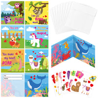 3sscha 28 Packs Valentines Cards with Stickers Animal Theme Valentine’s Day Kid Classroom Exchange Cards with Envelope, Llama Unicorn Owl Greeting Cards, Birthday Gift Card, Party Favors for Valentine